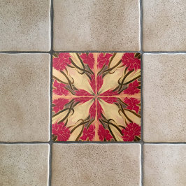 Stain Glass Look Art Nouveau Pink Floral Muster Fliese