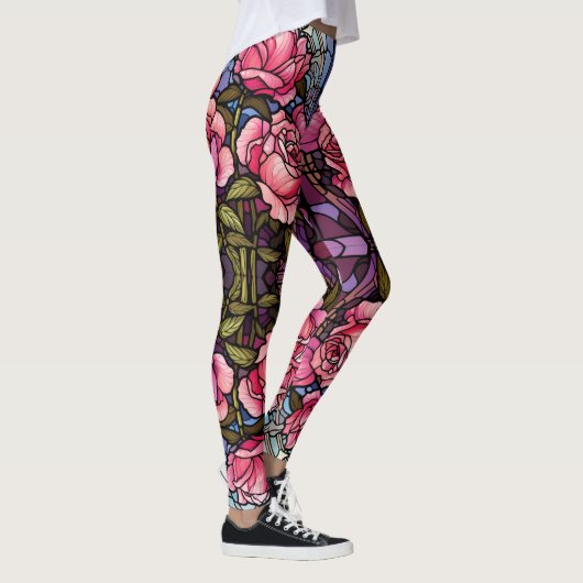 Stain Glass Pink Roses Leggings - Hübsch (Rechts)