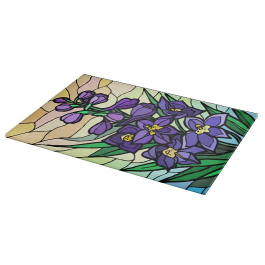 Stain Glass Purple Flowers Schneidboard Schneidebrett (Ecke)
