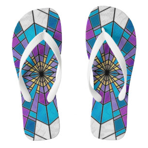 Stain Glass Ray Blau und Lila Badesandalen