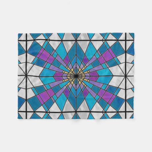 Stain Glass Ray Blau und Lila Fleecedecke (Vorderseite (Horizontal))