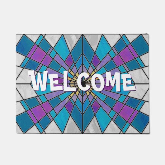 Stain Glass Ray Blau und Lila Fußmatte (Vorderseite)