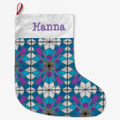 Stain Glass Ray Blau und Lila Großer Weihnachtsstrumpf (Vorderseite)