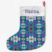 Stain Glass Ray Blau und Lila Großer Weihnachtsstrumpf (Rückseite)