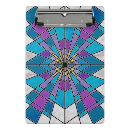 Stain Glass Ray Blau und Lila Mini Klemmbrett (Vorderseite)