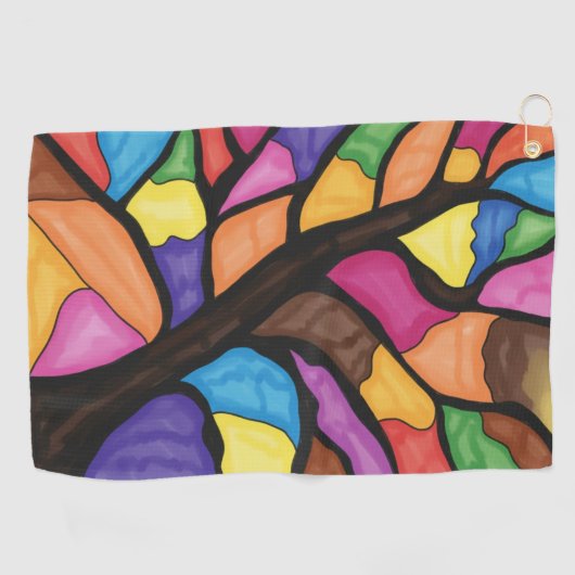 Stain glass tree art golfhandtuch (Horizontal)