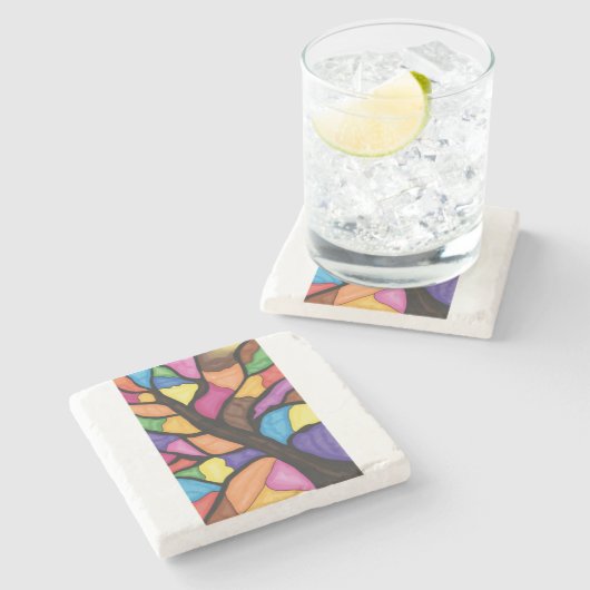 Stain glass tree art  steinuntersetzer (Seitenansicht)