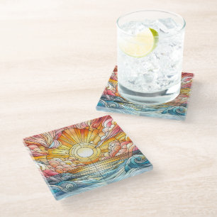 Stain Glass Warm Sunset Glasuntersetzer