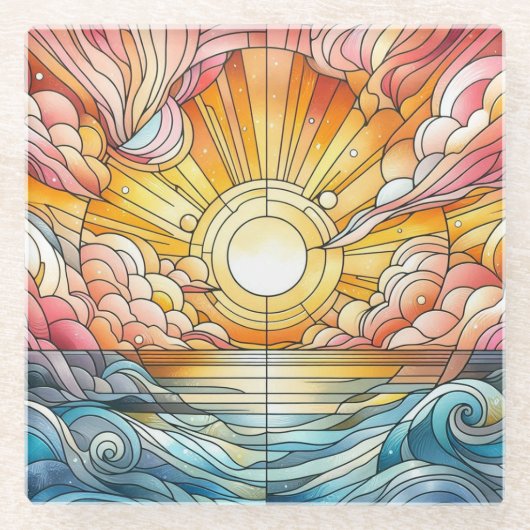 Stain Glass Warm Sunset Glasuntersetzer (Vorderseite)