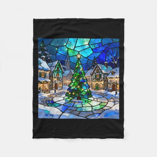 Stained Gl Christmas Tree Winter Village Holiday A Fleecedecke (Vorderseite)