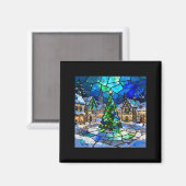 Stained Gl Christmas Tree Winter Village Holiday A Magnet (Vorderseite/Rückseite)