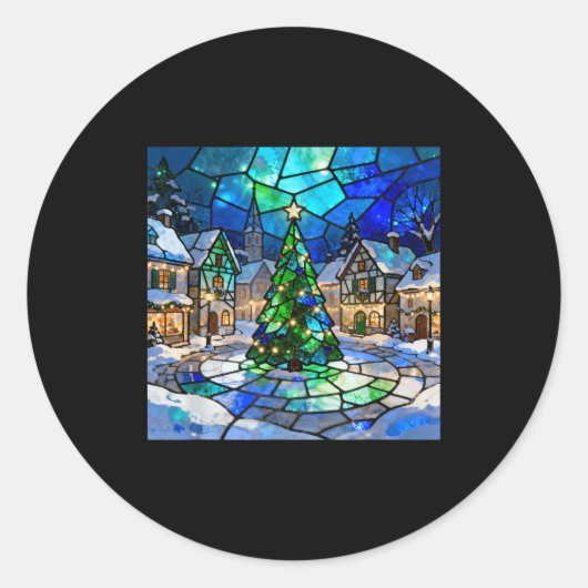 Stained Gl Christmas Tree Winter Village Holiday A Runder Aufkleber (Vorderseite)