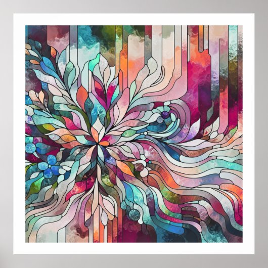 Stained Glass Abstract Floral Design Poster (Vorne)