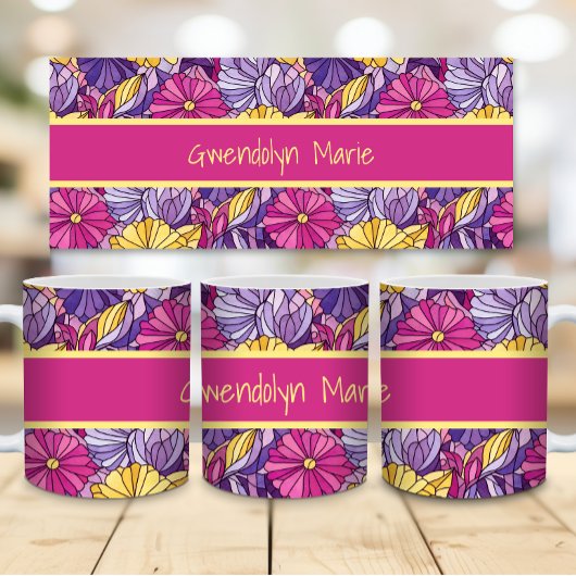 Stained Glass Abstract Purple Yellow Pink Kaffeetasse