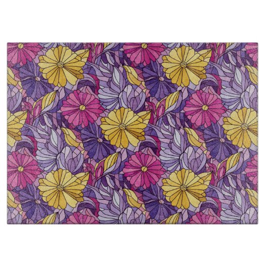 Stained Glass Abstract Purple Yellow Pink Schneidebrett (Vorderseite)