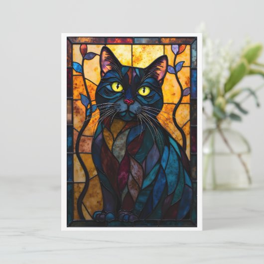 Stained Glass Animal Rescue Organization Black Cat Dankeskarte (Stehend Vorderseite)