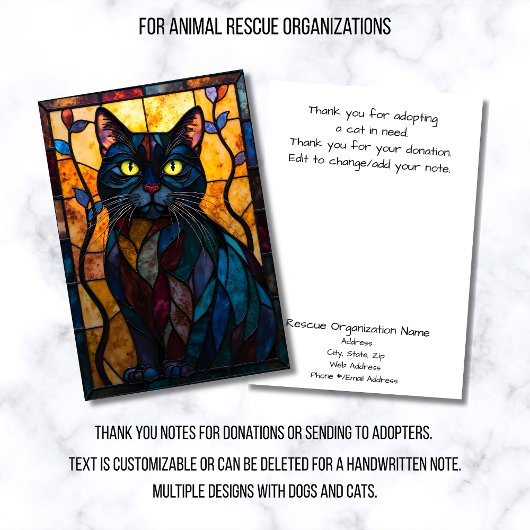 Stained Glass Animal Rescue Organization Black Cat Dankeskarte