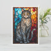 Stained Glass Animal Rescue Organization Cat Gray Dankeskarte (Stehend Vorderseite)