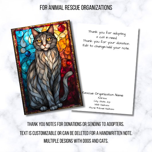 Stained Glass Animal Rescue Organization Cat Gray Dankeskarte