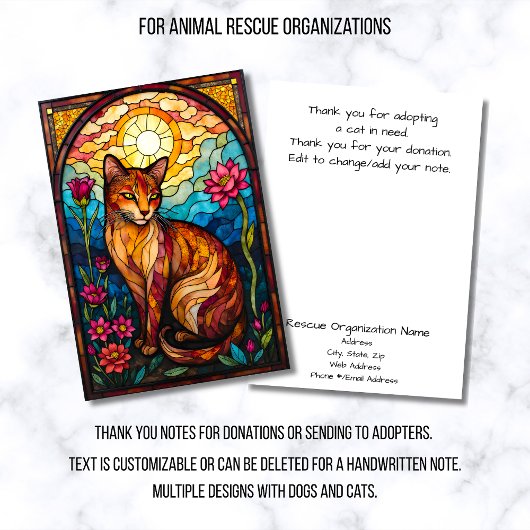 Stained Glass Animal Rescue Organization Flat Dankeskarte