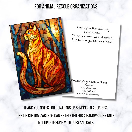 Stained Glass Animal Rescue Organization OrangeCat Dankeskarte