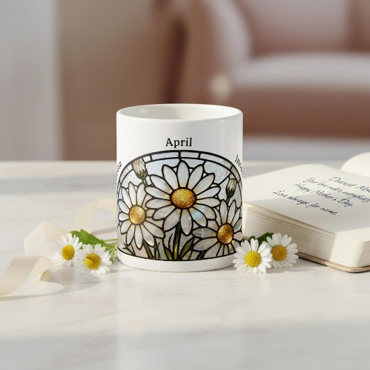 Stained Glass Birth Flower April Daisy Name Kaffeetasse