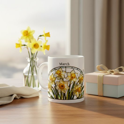 Stained Glass Birth Flower March Daffodil Name Kaffeetasse