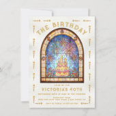 Stained Glass Birthday Party Cake Tarot Card Einladung (Vorderseite)