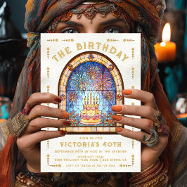 Stained Glass Birthday Party Cake Tarot Card Einladung