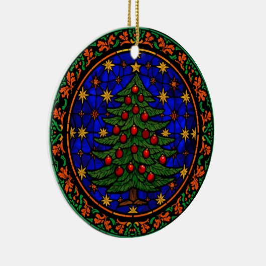 Stained Glass Blue Night Christmas Tree Keramik Ornament (Rechts)