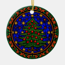 Stained Glass Blue Night Christmas Tree Keramik Ornament