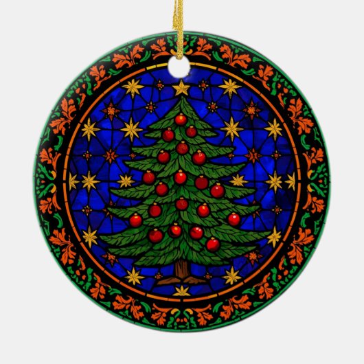 Stained Glass Blue Night Christmas Tree Keramik Ornament (Hinten)