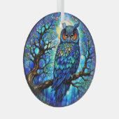 Stained-Glass Blue Owl Circular Glass Ornament Aus Glas (Vorderseite Rechts)