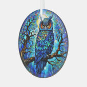 Stained-Glass Blue Owl Circular Glass Ornament Aus Glas (Vorderseite links)
