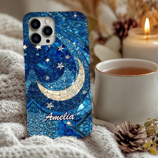 Stained glass blue silver moon  Case-Mate iPhone hülle