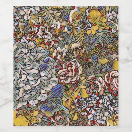 Stained Glass Botanical Floral Weinetikett (Einzelnes Label)