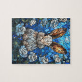 Stained Glass Bunny with White Roses – Jigsaw Puzz Puzzle (Horizontal)