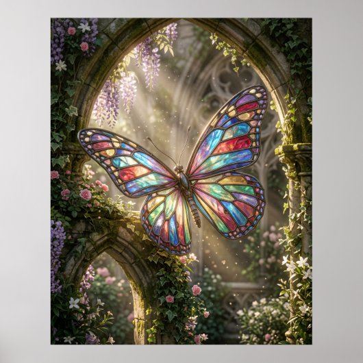 Stained Glass Butterfly Bloom Poster (Vorne)