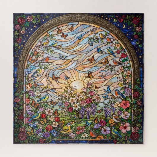 Stained Glass Butterfly Garden Jigsaw Puzzle  (Vertikal)