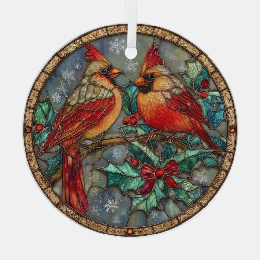 Stained Glass Cardinal Christmas Magic  Ornament Aus Glas (Rückseite)