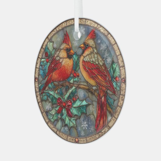 Stained Glass Cardinal Christmas Magic Ornament Aus Glas (Vorderseite links)