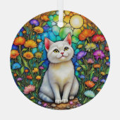 Stained-Glass Cat and Wildflowers Glass Ornament Aus Glas (Rückseite)