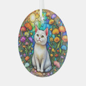 Stained-Glass Cat and Wildflowers Glass Ornament Aus Glas (Vorderseite links)