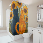 Stained Glass Cats and Sunflowers Art Design Duschvorhang (Beispiel)