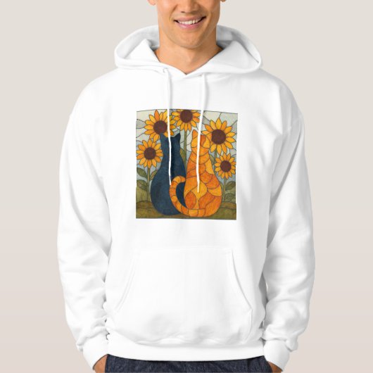 Stained Glass Cats and Sunflowers Art Design Hoodie (Vorderseite)