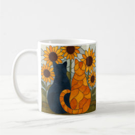 Stained Glass Cats and Sunflowers Art Design Kaffeetasse