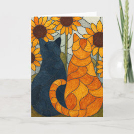 Stained Glass Cats and Sunflowers Art Design Karte