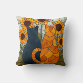 Stained Glass Cats and Sunflowers Art Design Kissen