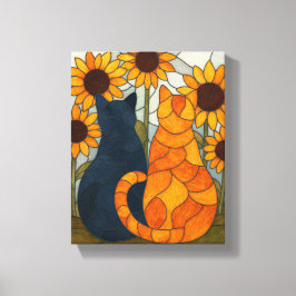 Stained Glass Cats and Sunflowers Art Design Leinwanddruck