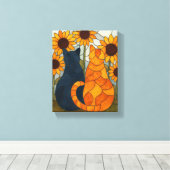 Stained Glass Cats and Sunflowers Art Design Leinwanddruck (Insitu (Holzboden))
